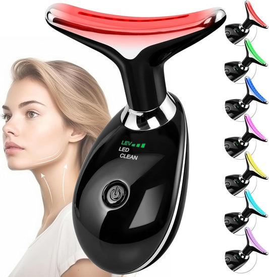 Red-Light-Therapy-for-Face and Neck, Facial Massager for Face and Neck, Face culpting Tool with 7 Color, at-Home Face Tool for Skin Care (Black)
