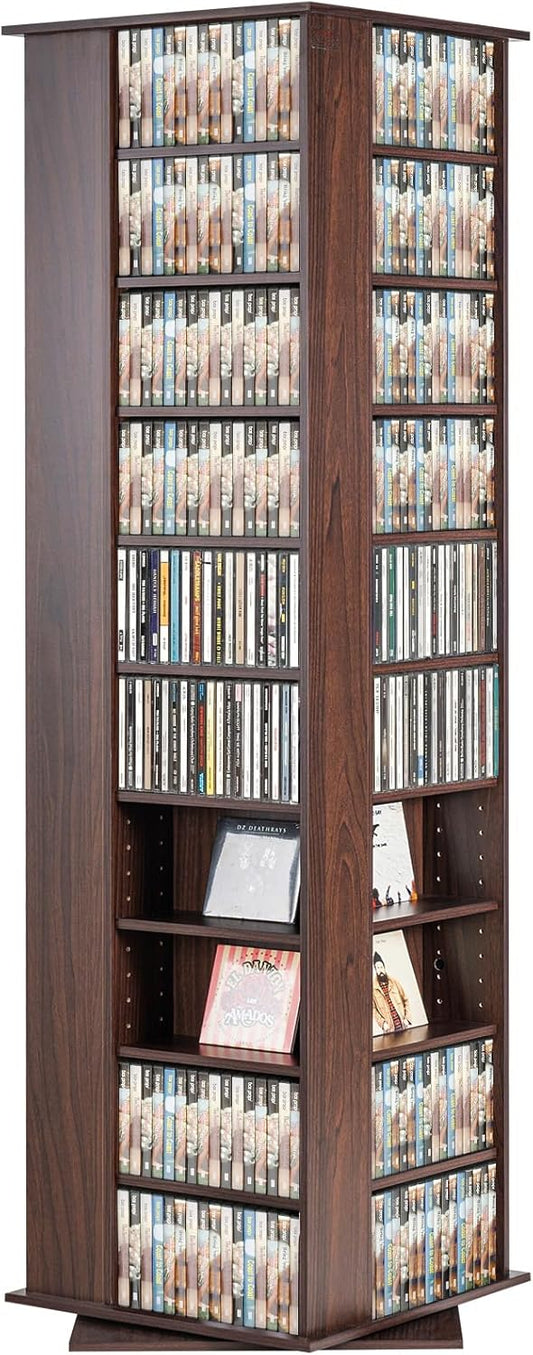 VEVOR Espresso Rotating Media Tower, 10-Adjustable Shelf, Wood & Iron, 164.5cm, Brown, Home Organization, Media, Memorabilia
