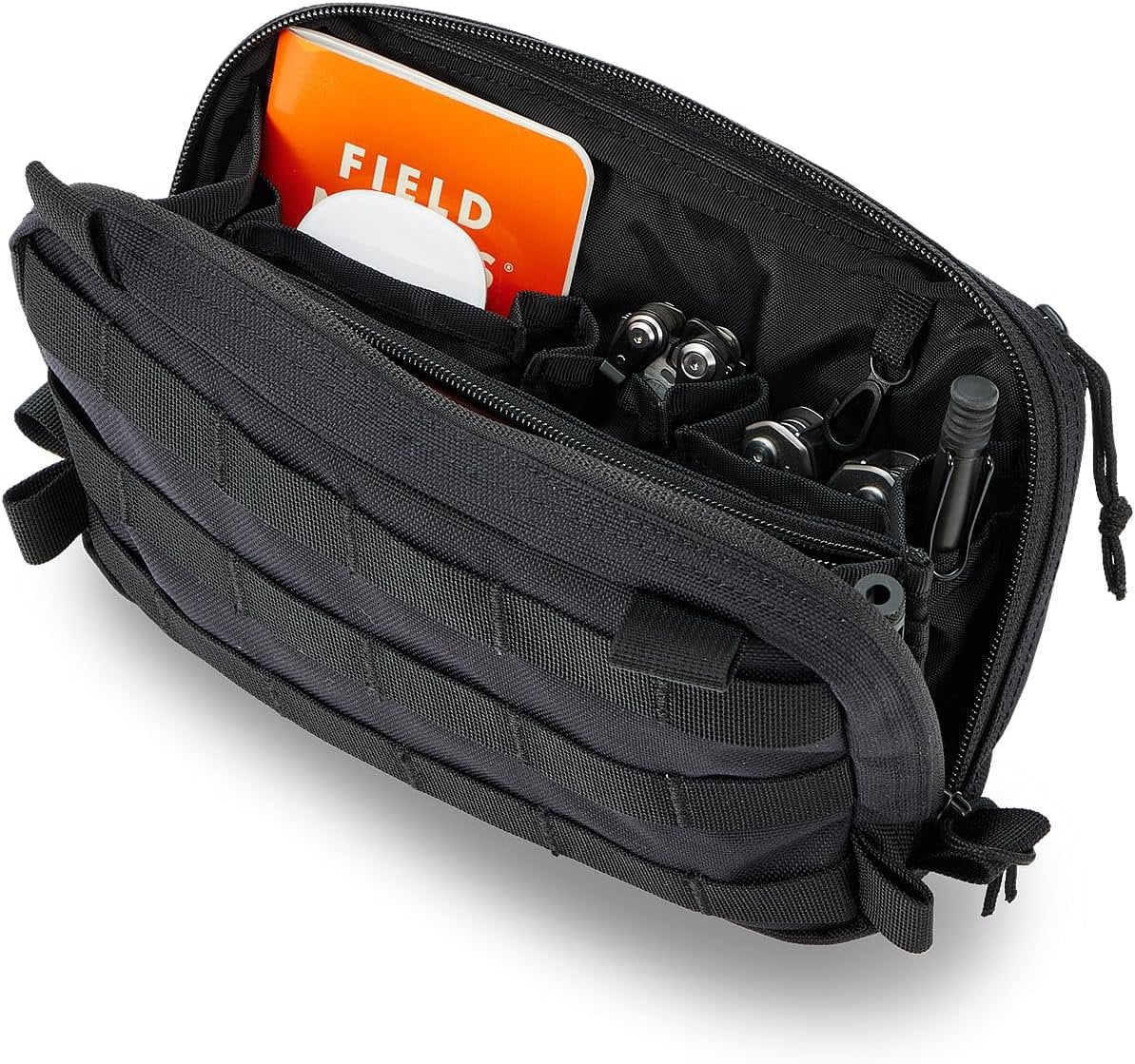 Cargo Works Black Tactical Molle EDC Pouch - Admin Pouch with Molle Attachments for Backpacks