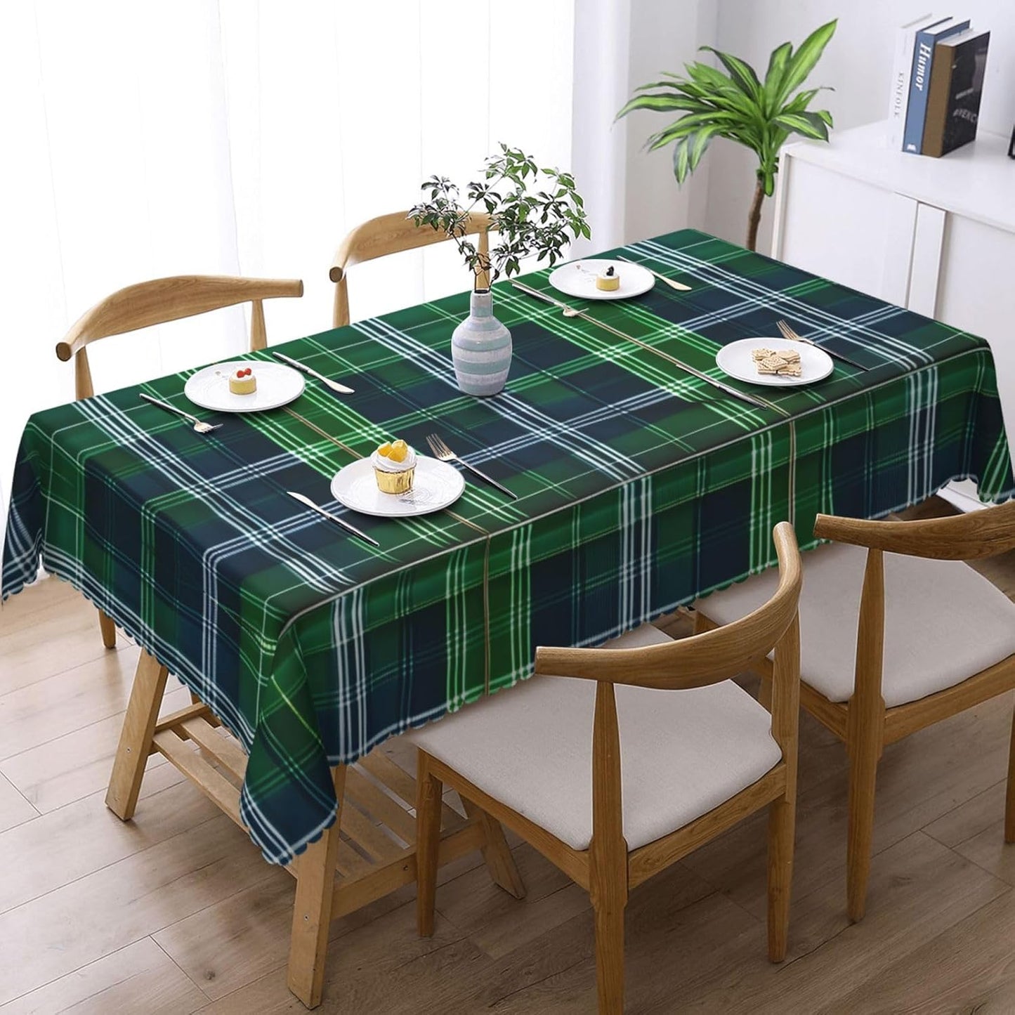 JEJEA Blue Scottish Tartan print Rectangle Tablecloth Waterproof Wrinkle Free Table Cloth For Kitchen Dining Tabletop