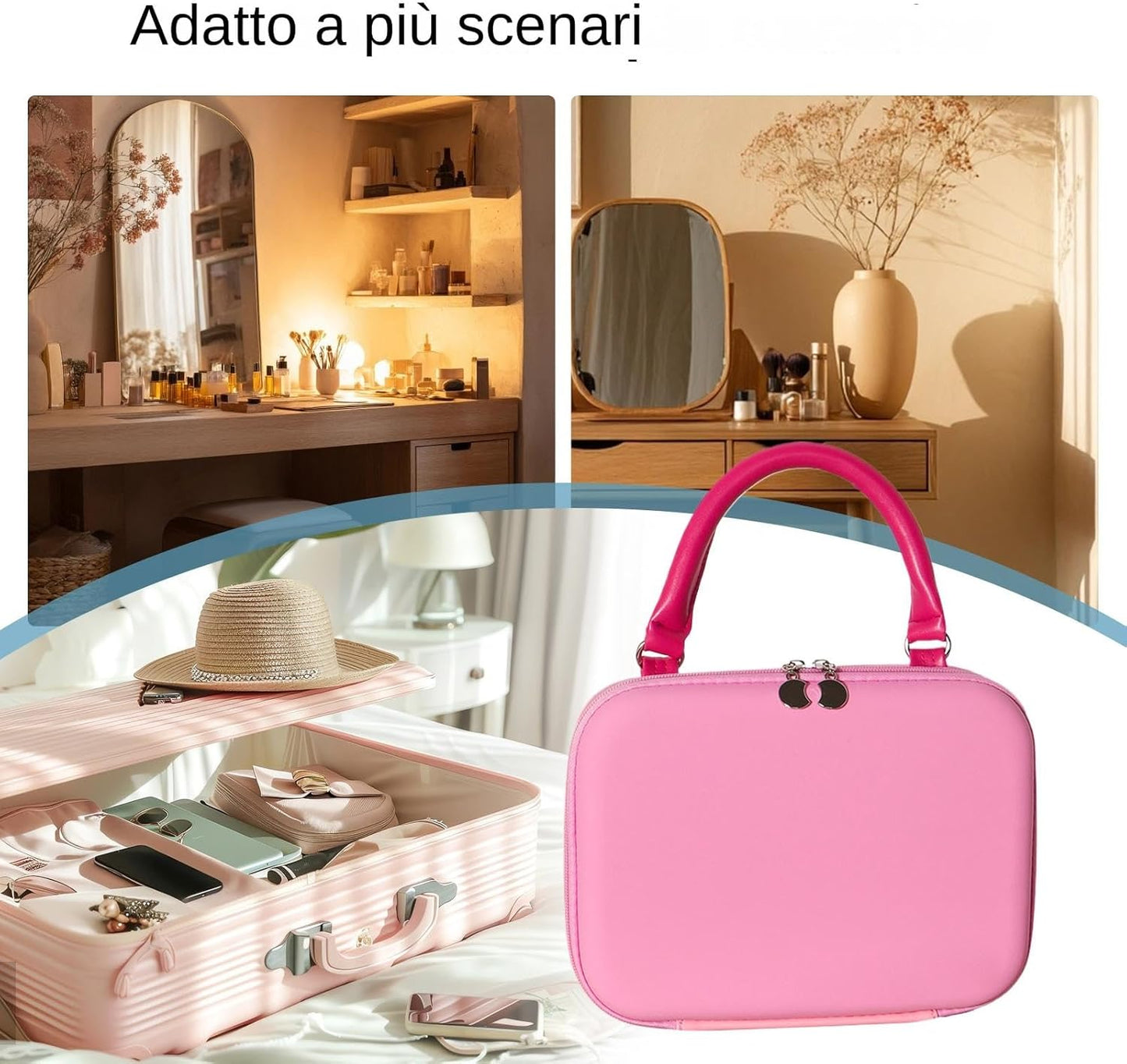 Makeup Bag, Toiletry Organizer, Travel Pouch, Flexible Compartments Adjustable Dividers Compact Size Ideal for Business Trips and Family Vacations, 9.45x3.15x7.09 Inches
