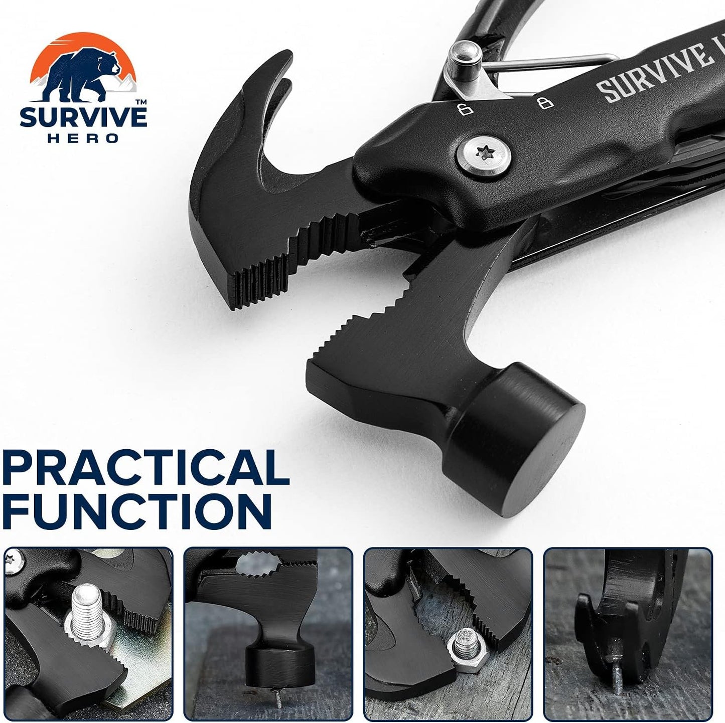 SURVIVE HERO Multitool Camping Accessories – Mini Hammer Multi Tool Pocket Knife, Christmas Birthday Fathers Gifts for Men Dad Him, Survival Gear Hiking Camping Gadgets for Men (Best Gift Idea)