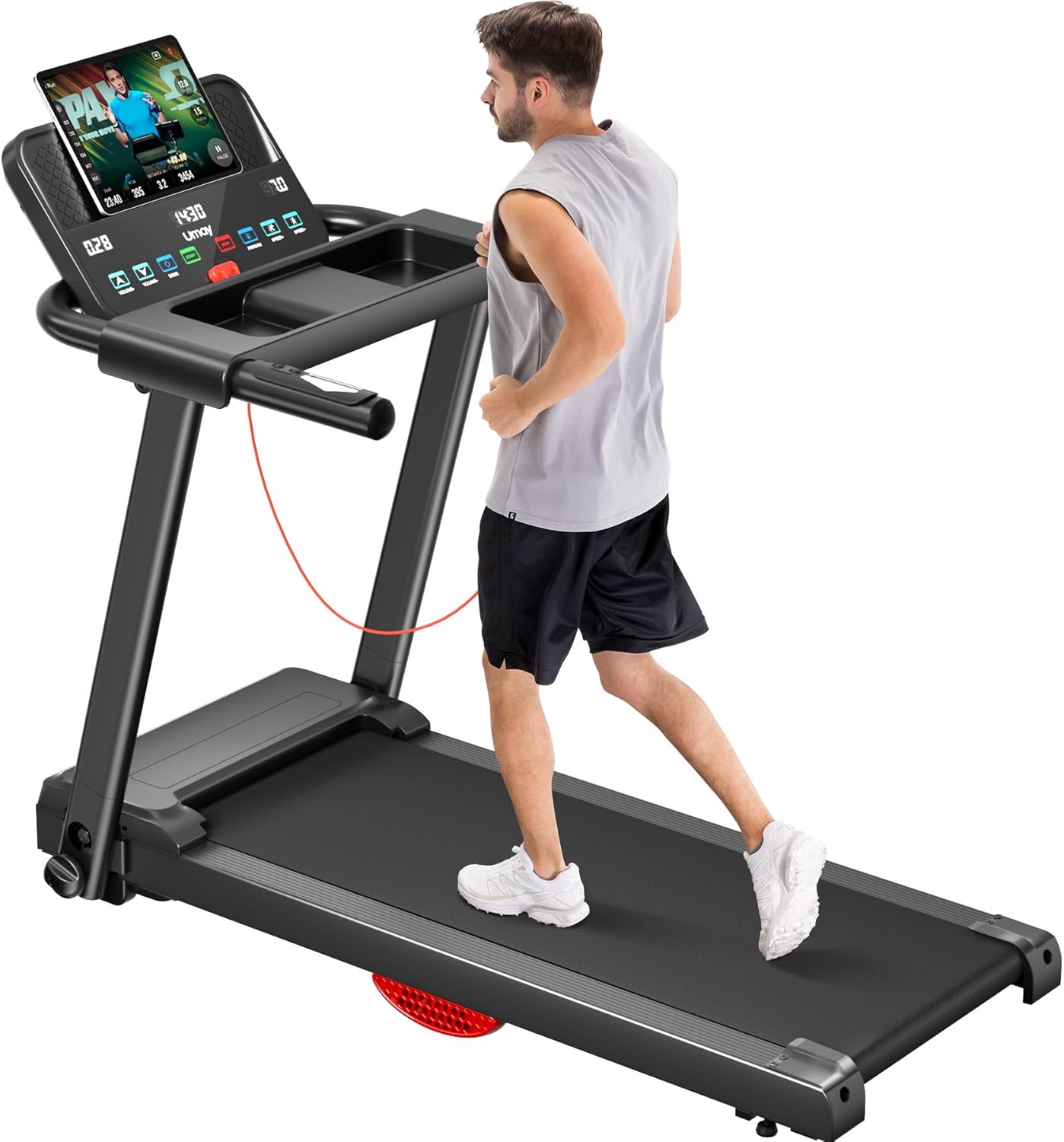 UMAY Folding Home Treadmill 12 km/h, Treadmill 2.5HP/1800W with Heart Rate Monitor, APP and Bluetooth Speaker, Treadmill for Home with 12 Training Programs
