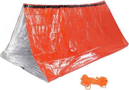 Emergency Survival Shelter Tent, Reusable Foldable Lightweight PET Aluminum Film Thermal Blanket Tent Set Survival Shelter for Hiking Camping Survival Equipment