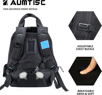 AUMTISC Tool Backpack Heavy Duty for Electrician Backpack Tools Bag with Multi Pocket Organizer for Jobsite Construction HVAC Techs Work Backpack