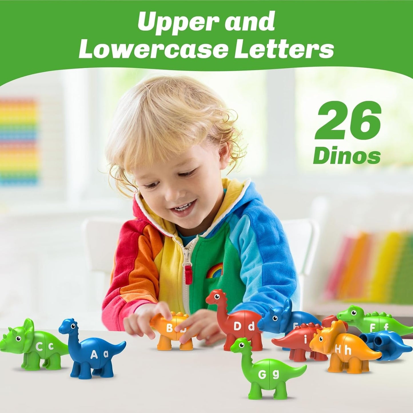 Learning Toys for 2 3 4 5 Year Old, 26PCS Dinosaur Alphabet Learning Toys with Uppercase and Lowercase,Preschool Activities Montessori Fine Motor Toys for Toddlers Kids Age 18M+ Boys Girls Gift