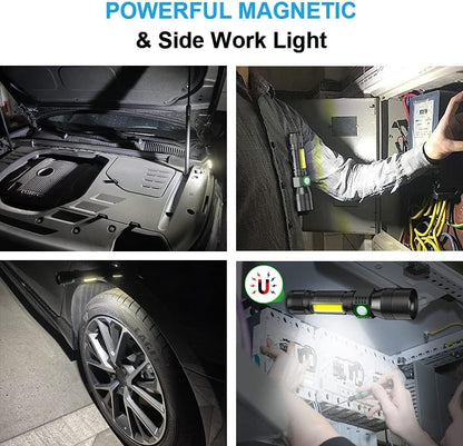 LudoPam UV Rechargeable Flashlights Tactical,1000 High Lumens 3 in 1 LED Black Light Flashlight -Magnetic Base/Sidelight/Zoomable, Bright Pocket Flash Light for Stains Detection Camping Emergency,1PCS