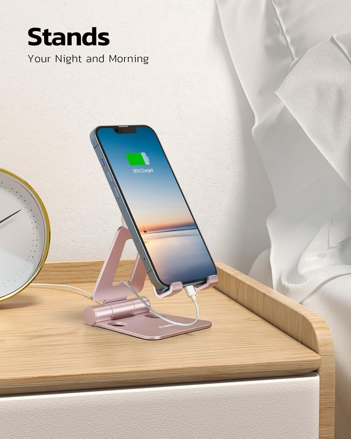Nulaxy Dual Foldable Phone Stand for Desk, Fully Adjustable Desktop Cell Phone Holder Accessories for Office Compatible with 4-8" Mobile Devices iPhone Pro/Max/Plus, iPad Pro/Air/Mini, Rose Gold