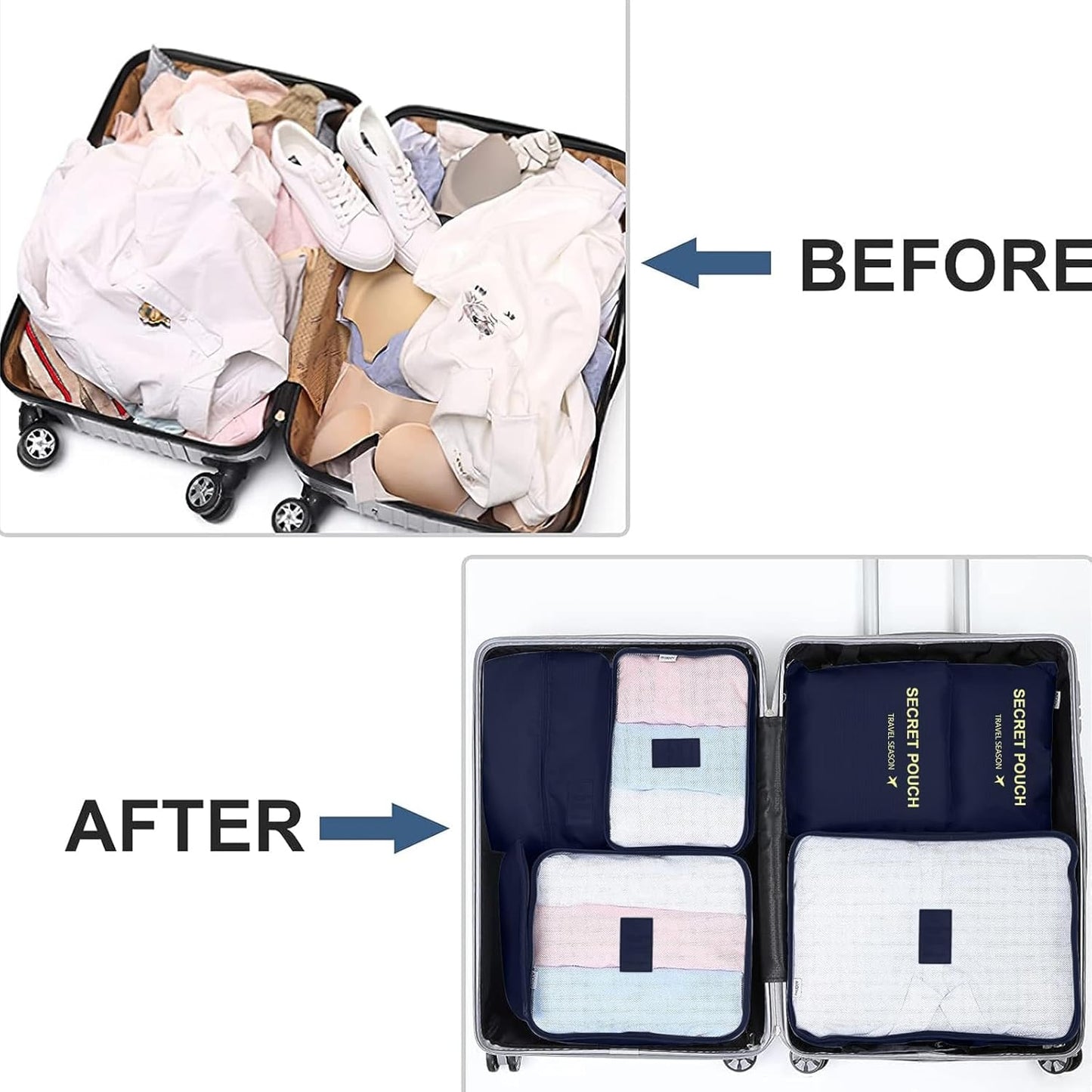 Wirvyuer 7-Piece Waterproof Packing Cube Set Travel Organizer 7 Pieces Cube Travel Organizer Multifunctional Travel Organizers Bags Travel Essentials for Suitcases Navy Blue