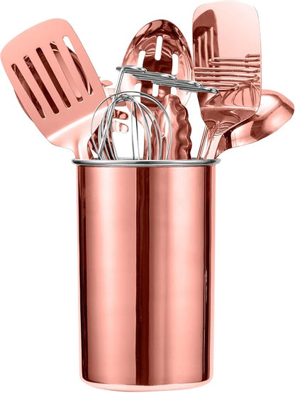 COOK WITH COLOR Kitchen Utensil Set - 10-piece premium Nonstick & Heat Resistant Kitchen Gadgets, Turner, Spaghetti Server, Serving Spoons, Whisk, Tongs, Masher & Utensil Holder, Rose Gold