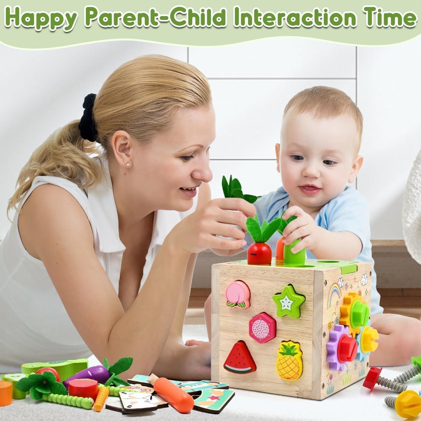 Montessori Wooden Educational Toys, Wooden Activity Cube Center Toys, Baby Toy 6 to 12 Months, Preschool Learning Activities, Fine Motor Skills Sensory Toys for 2 3 4 Year Old Boys Girls
