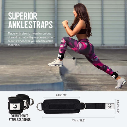 Slim Panda Ankle Straps for Kickbacks,Leg Extension Gym Cable Machines with Double D-Ring Workout Ankle Straps for Cable Machines
