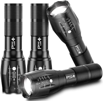 PeakPlus LED Flashlights High Lumens, Tactical Flash Lights [4 Pack] - Super Bright Waterproof Zoomable 5 Modes - Powerful Handheld Flashlight for Emergencies, Camping, Outdoor, Dog Walking