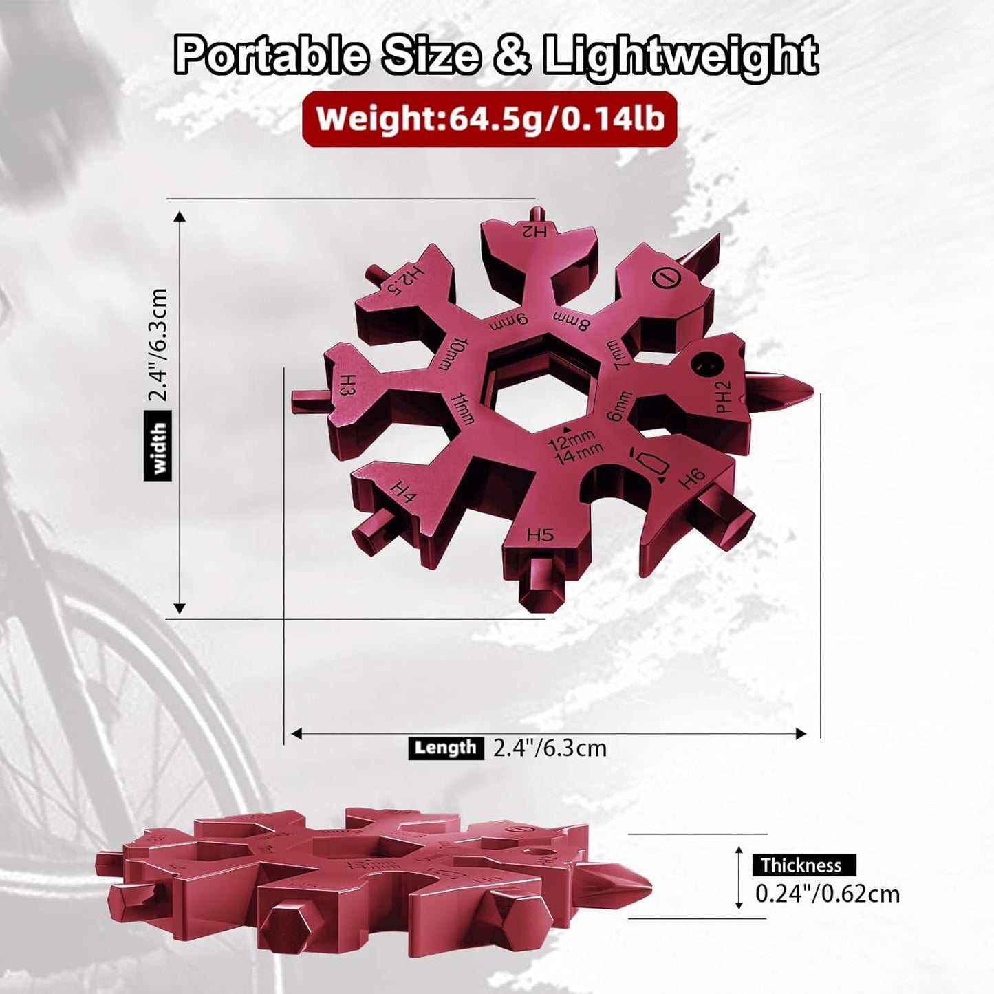 18 in 1 Snowflake Multi Tool, Phillips Flat Screwdriver Kit/Wrench/Bottle Opener, EDC Camping Gear, Gifts for Men (Red)