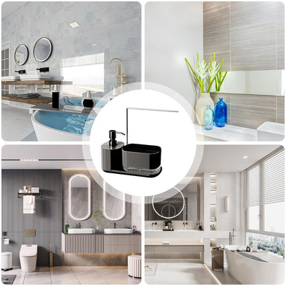 Générique Kitchen Caddy Organizer, Bathroom Soap Dish and Shower Gel Dispenser Bottle, Multi-Functional Sink Caddy Organizer for Dishcloth, Sponge, and Cleaning Essentials, (White, Black)