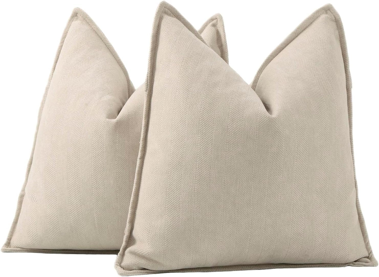MADIZZ Textured Chenille Throw Pillow Covers Set of 2 Super Soft Decorative Pillow Covers Boho Cushion Covers Modern Farmhouse Home Decor for Sofa Bedroom 18x18 inch Beige