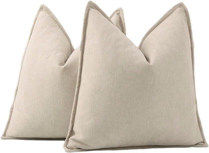 MADIZZ Textured Chenille Throw Pillow Covers Set of 2 Super Soft Decorative Pillow Covers Boho Cushion Covers Modern Farmhouse Home Decor for Sofa Bedroom 18x18 inch Beige