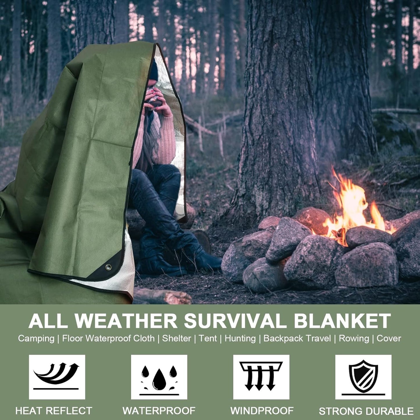 BESTHUNTINER Heavy Duty Aluminium Survival Blanket -Multifunctional Reflective Tarp Insulate Blanket - 213cmx150cm Waterproof Camping Hiking Space Tarp Shelter Emergency Blanket