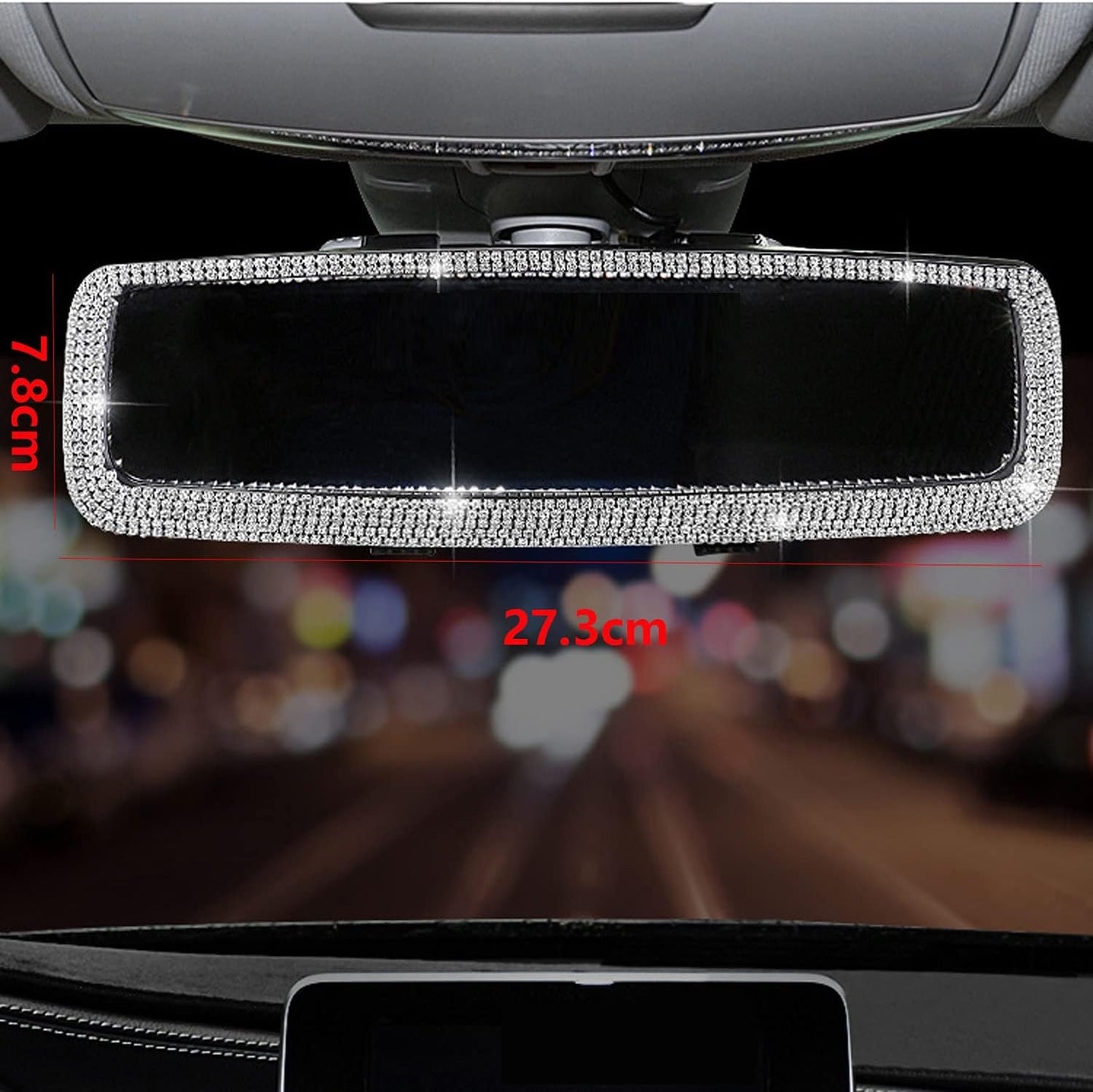 Bling Rhinestone Car Rear View Mirror, Mirror with Crystal Diamonds Rhinestones for Women,Car Interior Trim. ( Sliver )