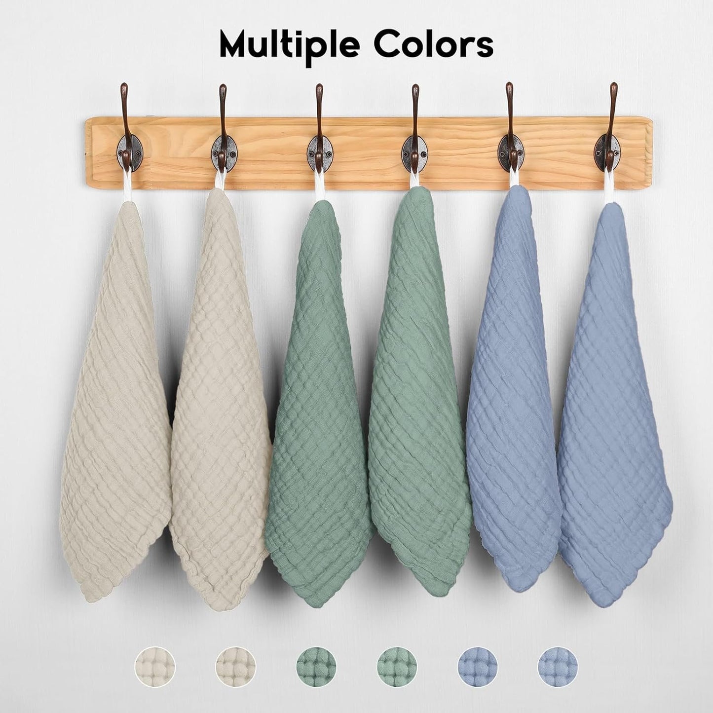 Unnivoll Muslin Baby Washcloths 6 Pack, 100% Cotton Burp Cloths Baby, Large 12''X12'' Baby Wash Cloths Absorbent and Soft for Newborn Infants Kids Boys Girls Apricot Green Sapphire Blue