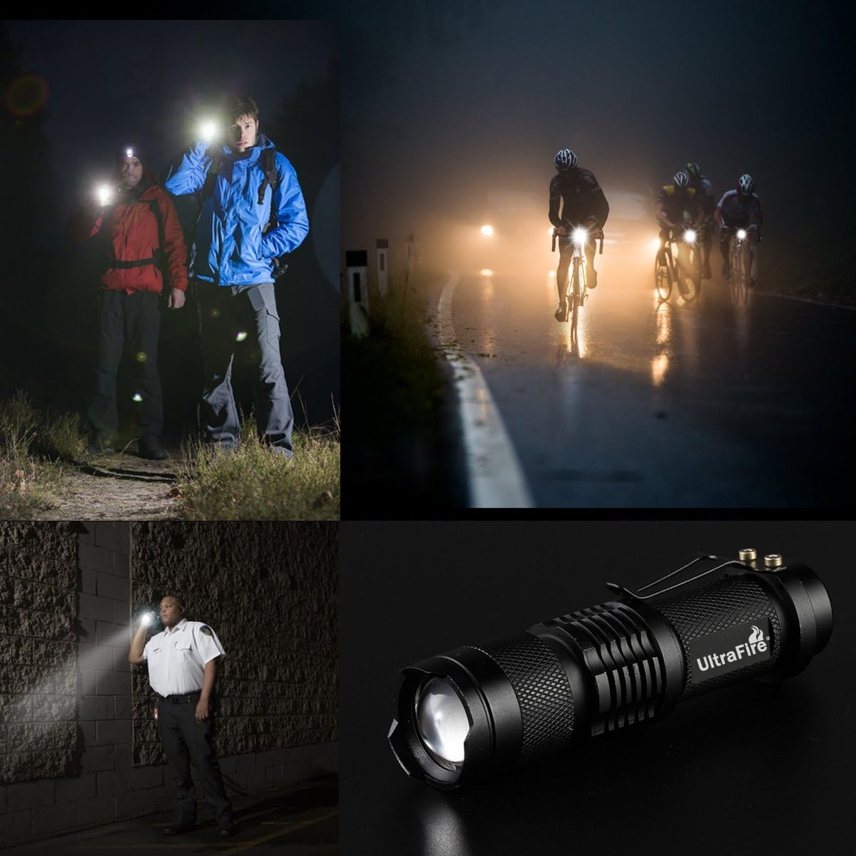 3 Pack UltraFire Mini Flashlights Focus Adjustable SK68 Single Mode Tactical LED Flashlight, Ultra Bright 300 Lumens Torch