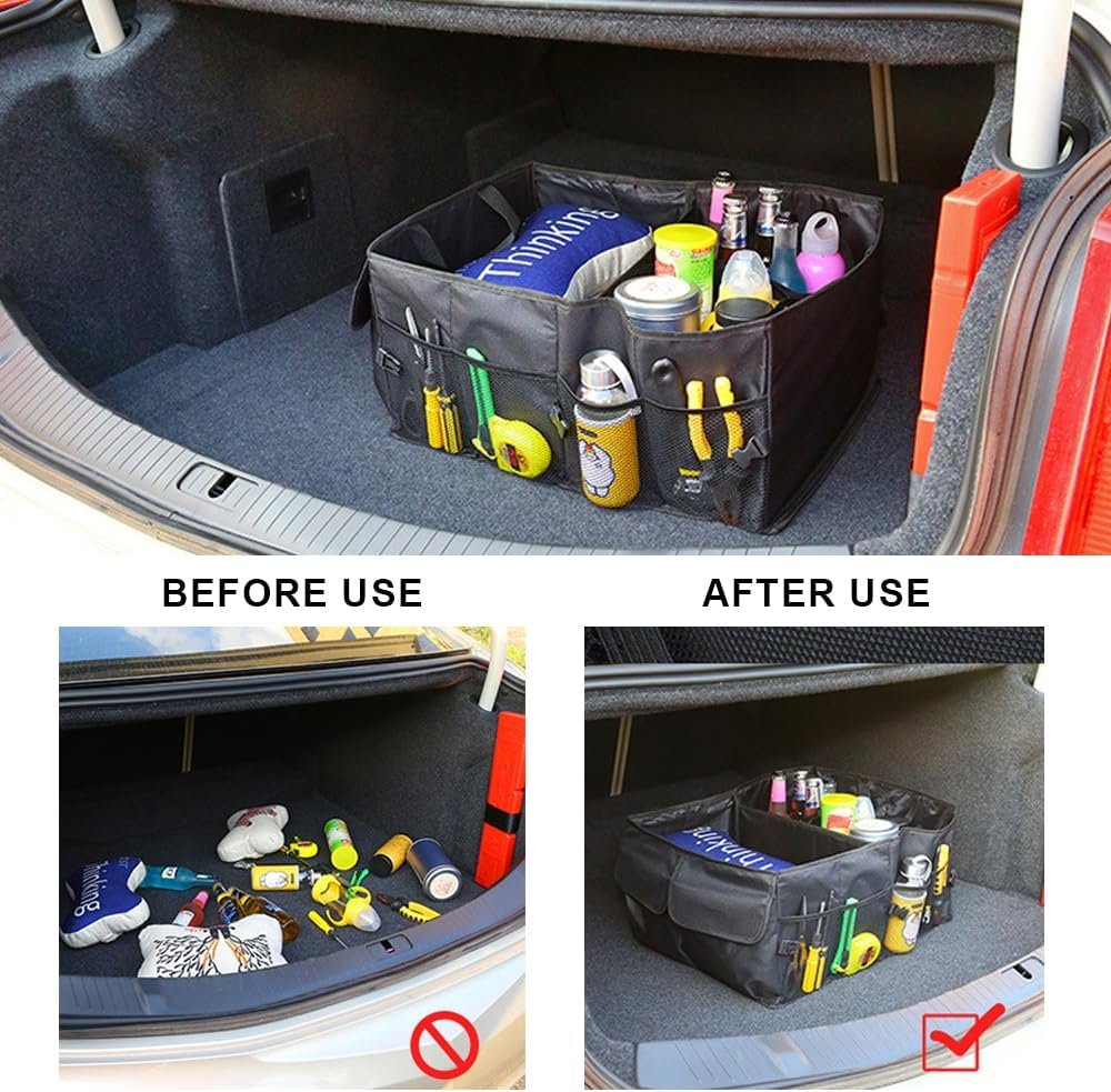Car Boot Organiser, Car Trunk Organizer, Foldable, Multi-Compartment. Car Boot Organiser SUV, Car Storage, With Adjustable Fixing Strap, Waterproof and Non-Slip, Suitable For Suv, Car, Truck, Sedan