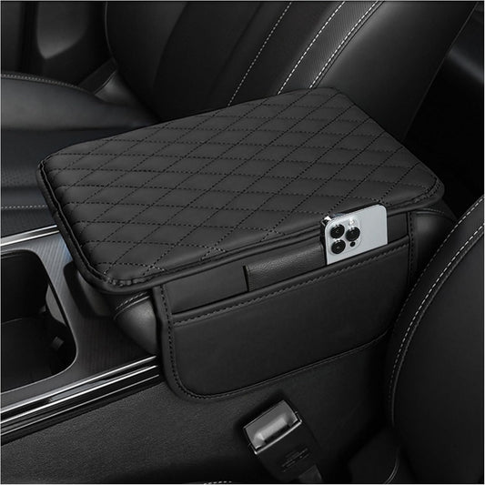Upgraded Car Armrest Cover, Microfiber Leather Arm Rest for Car Cushion with 2 Pocket Car Organizer, Universal Car Interior Accessories for Cars SUV Trucks (Black)