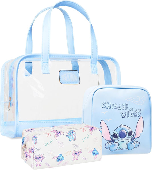 Disney Stitch, Set of 3 Women's Girl Makeup Bag, true blue / vintage white, Taglia Unica, Beauty Case