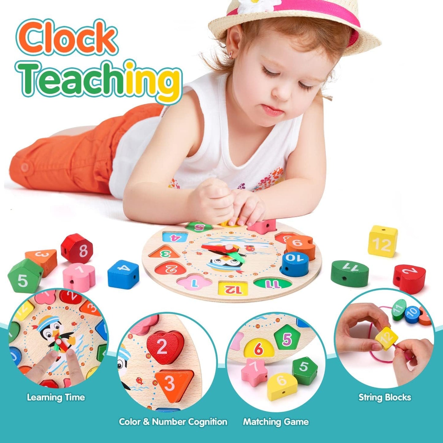 Qizebaby Toddlers Montessori Wooden Toys for Boys Girls Age 2 3 4 Year Old,Baby Toy Learning Musical Setsï¼ŒShape Sorting Toys Gifts for Kids 2-4, Wooden Preschool Learning Fine Motor Skills Game