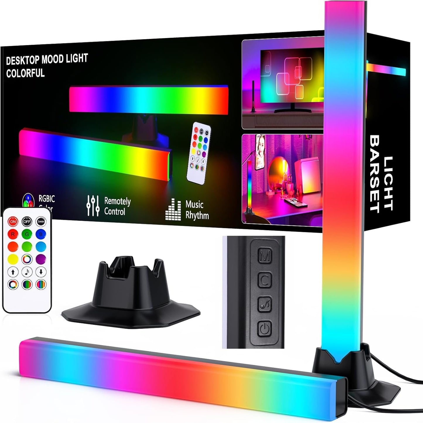 MIHEAL 12.59" LED Light Bar RGBIC Lamp, Rainbow Smart Lighting Tower Starter Kit with Remote for PC, TV, Gaming Room and Copmuter Case