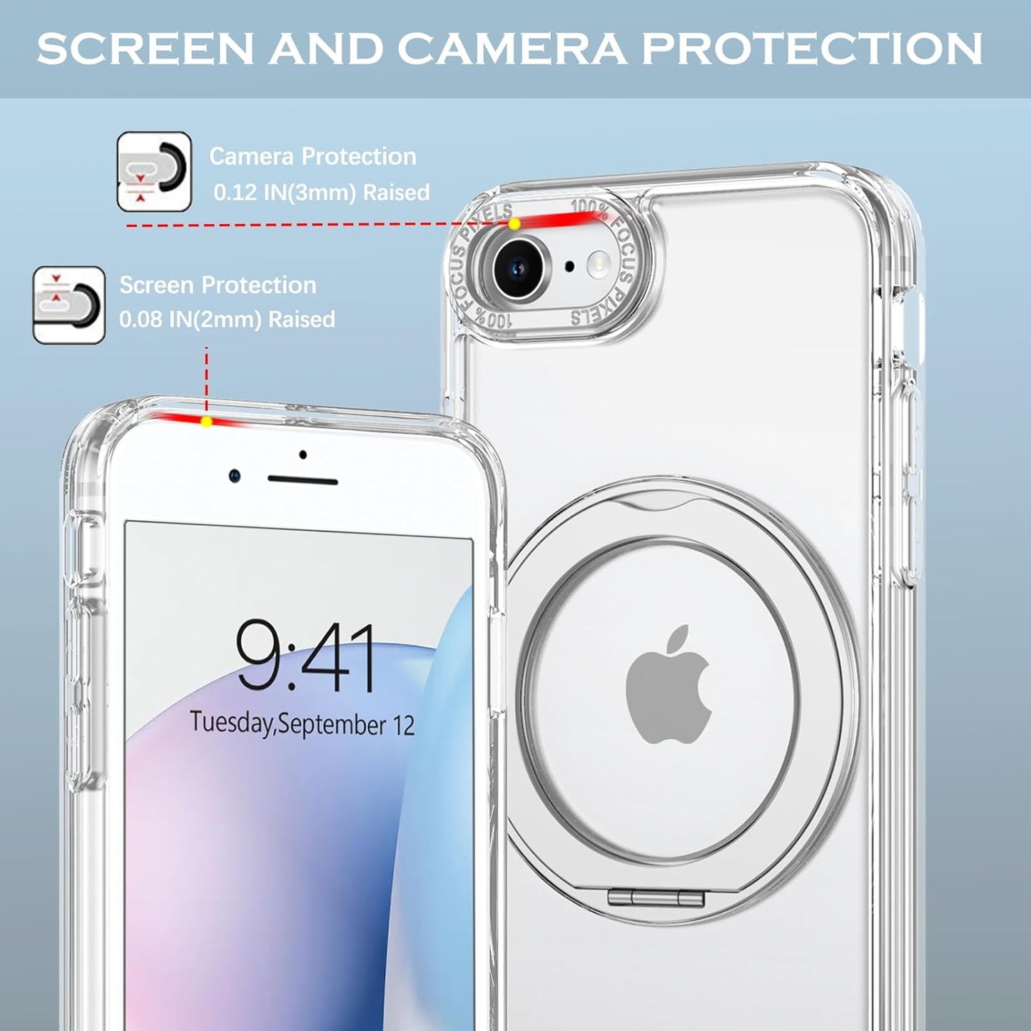 YINLAI for iPhone SE Case (2020/2022), iPhone 7/8 Case, [Compatible with MagSafe] with Magnetic 360° Rotatable Ring Stand Slim Shockproof Protective Phone Cases for iPhone SE 4.7", Clear