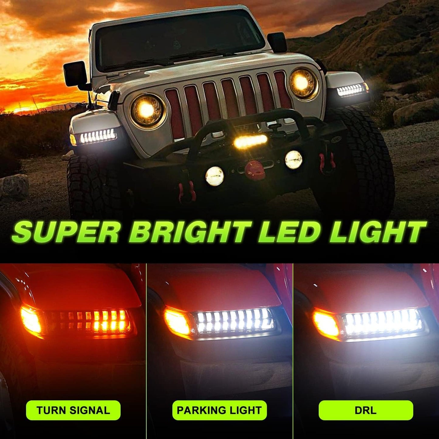 New Upgrade Smoke Lens LED Fender Light Kit for JL Wrangler JT Gladiator, LED Turn Signal Lights with DRL & Side Marker Lights Replacement for Jeep Wrangler JL JT 2018-2023