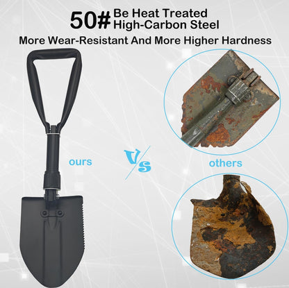 Folding Survival Shovel 18.9IN,50# high-carbon steel Entrenching Tool, Thickening Folding Camping Shovel For Firefighting /Portable For Garden Hunting Hiking Car Emergency Gifts For Men