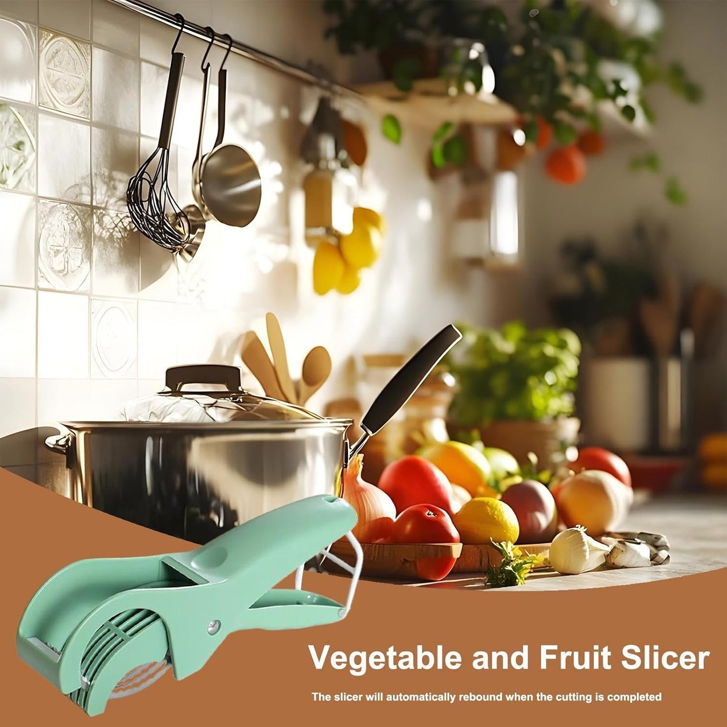 Potato Slicer, Egg Cutter Tool, Kitchen Prep Gadget, Non-Slip Base Design, Multifunctional Food Slicer, Home Restaurant Meal Preparation Use, 17.5 x 6 cm Green Orange
