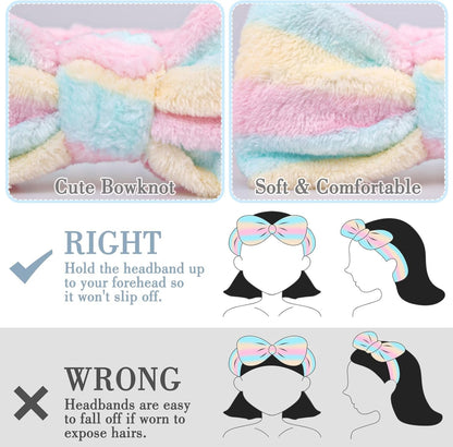 9PCS Spa Headband Kit for Women & Girls: Bowknot Makeup Headbands with Wristbands for Face Skincare, Bathing, Yoga (Pink, Blue, White)