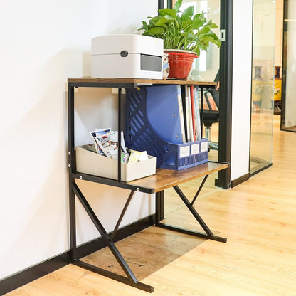 aboxoo Printer Stand for Desk, Desktop Printer Shelf Large Printer Stands 3 Tiers Multi-Purpose Desk Office Organization Shelves for Home Office Printer Fax Book, Rustic Brown