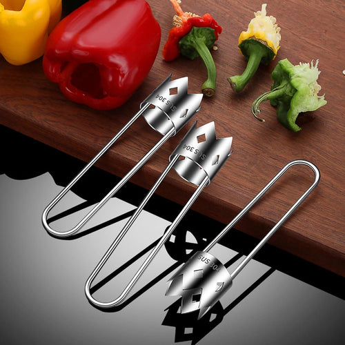 Utensile per togliere il torsolo di frutta, 2 pezzi con lama robusta Acciaio inossidabile 304 Utensile per togliere il torsolo di peperone con manico rotondo Gadget da cucina compatti e appendibili St