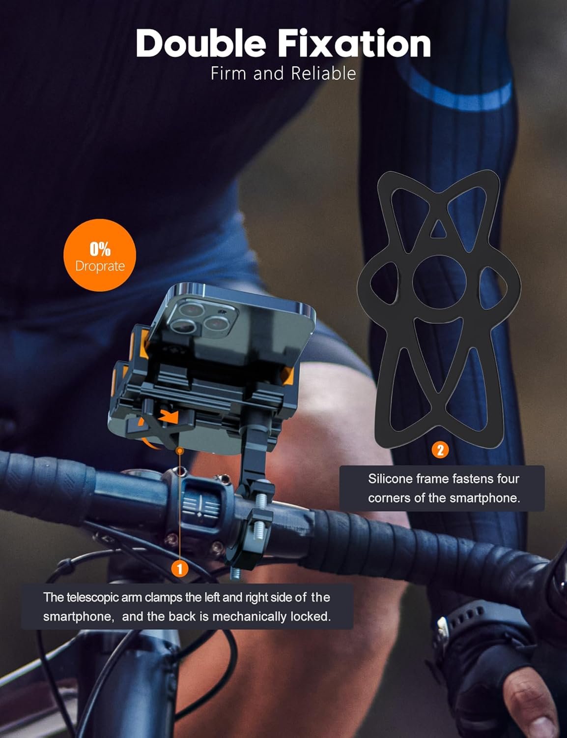 Tiakia Aluminum Bike Phone Mount【Camera Friendly 】 Universal Motorcycle Phone Mount 【Anti Shake & Anti-Theft 】 360° Rotation Bicycle Cell Phone Holder with Silicone Band for 4.5-7 inches Smartphone