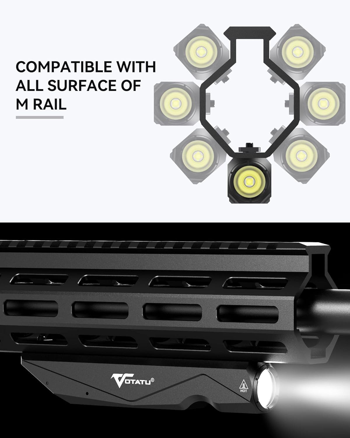 VOTATU ML40 1450 Lumens Weapon Light Compatible with M-Lok Rail Surface, Tactical Flashlight for Rifle, Strobe Function, Magnetic Rechargeable