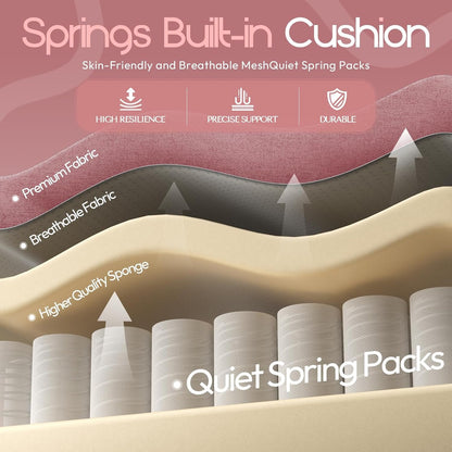 Dowinx Fabric Gaming Chair with Pocket Spring Cushion,Breathable Computer Chair with Massage Lumbar Support and Footrest,High Back Game Office Chair for Adult,Pink