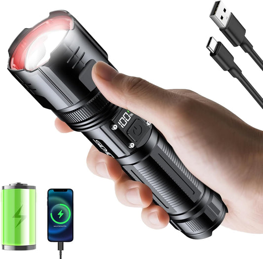 Siuyiu Flashlights High Lumens, 3000 Lumens Rechargeable Flashlight with Digital Power Display, Tactical Flashlight with Zoomable, 4 Modes for Camping, Emergencies and Outdoor