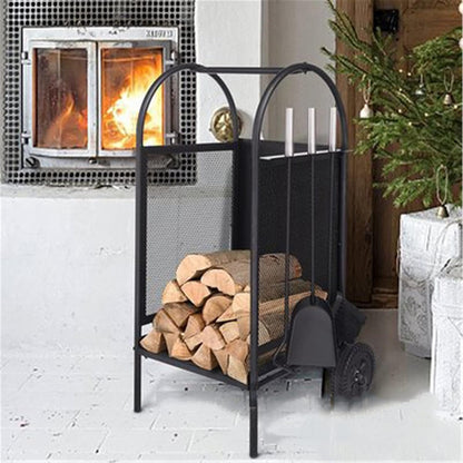 Metal Firewood Log Trolley Cart Storage with Wheels Kindling and Companion Toolset (Color : Black Size : 35x35x80cm) (Black 35x35x80cm)