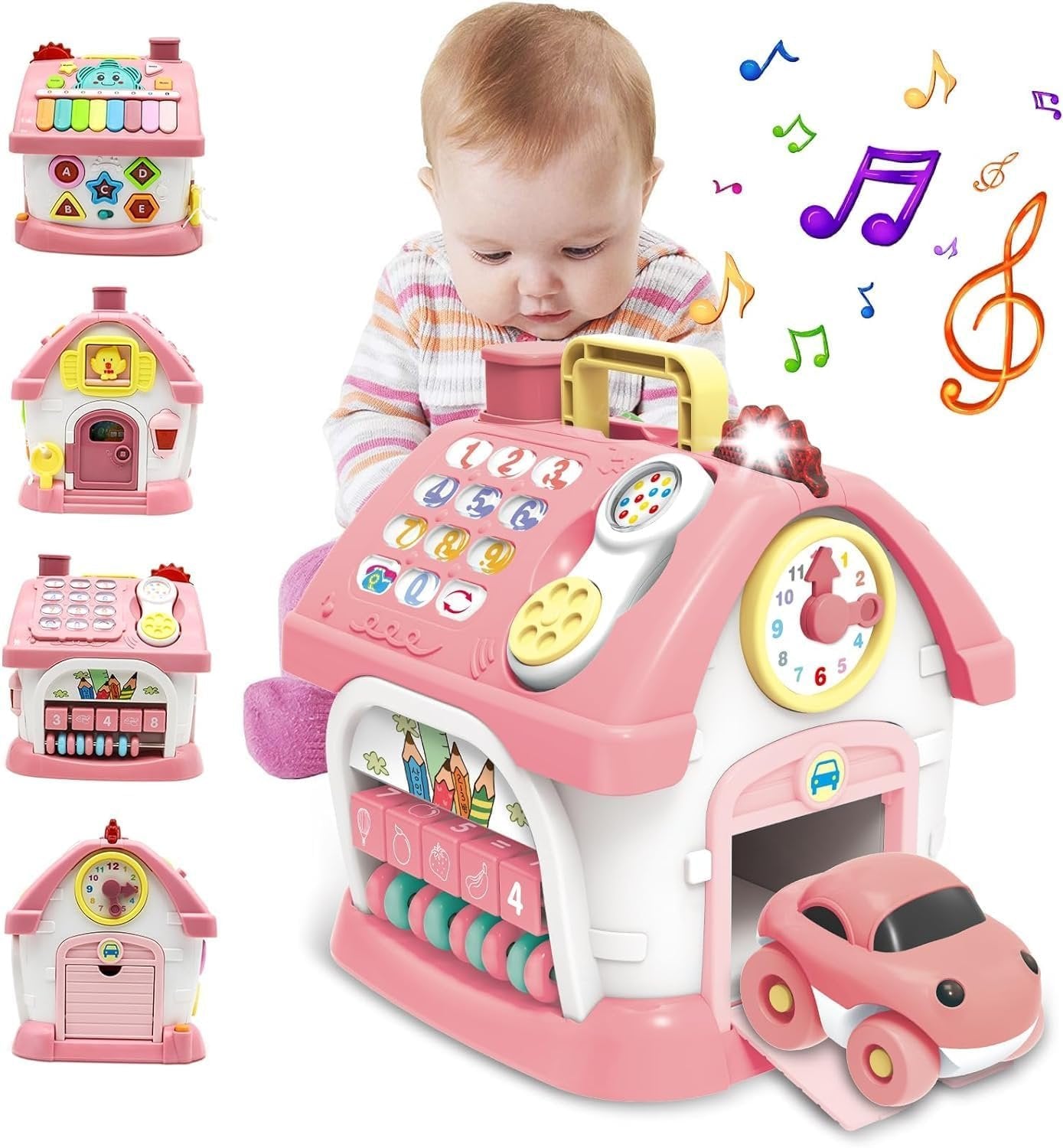 Montessori Toys for 1+ Year Old Girl - Toddler Toys Age 1-2, 8-in-1 Toys with Sound/Lights/Music/Clock/Telephone/Car, Smart Learning Home