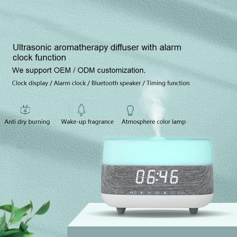 Essential Oil Diffuser and Humidifier with Speaker Clock,7 Color Mood Night Lights,Electric Cool Mist Aromatherapy for Office, Home, Bedroom, Baby Room