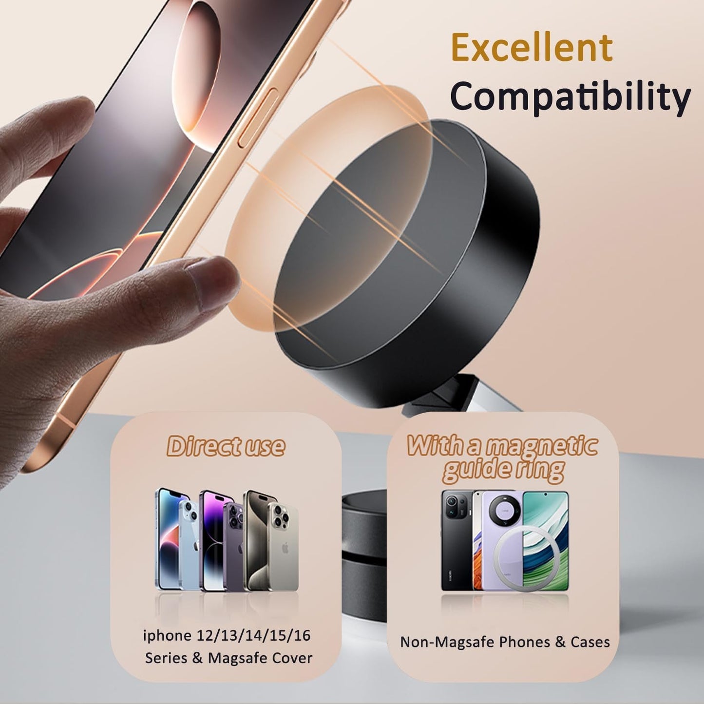 Jkoailiwi Adjustable Mechanical Vacuum Magnetic Car Suction Phone Holder with Telescopic Structure, Suction Cup Magnetic Phone Mount for Car/Travel/Desktop, Compatible with iPhone & Android, Black