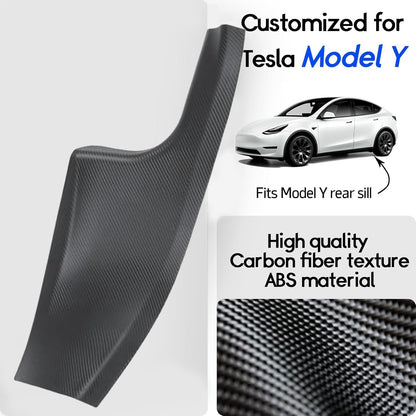 4PCS Door Sill Protector, Full Set Door Sill Protector Compatible with Model Y 5 Seater Interior Accessory 3D Carbon Fiber, Anti-dust Pads Protector Cover Black（Not for 7 Seater）