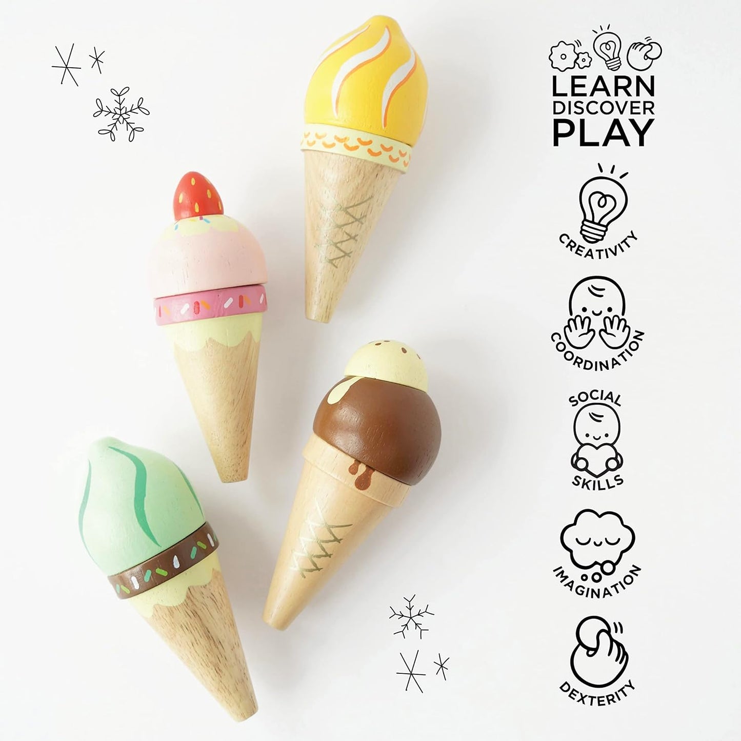 Le Toy Van - Educational Wooden Toy Honeybake Ice Creams Pretend Play Kids Playset, 6 Pieces - Great Gifts for A Boy Or Girl - Best for 2, 3, 4 And 5 Year Olds