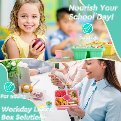 QQKO Bento Snack Box for Adults Kids, Lunchable Meal Prep Container Reusable, 4 Pack Divided Food Storage With Lids, Stackable Lunch Box With Sauce Cups, Pastel
