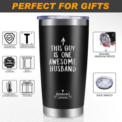 Husband Gift Box - Premium Insulated Tumbler & Multi-Tool Pocket Knife Set with Keychain & Greeting Card - Perfect Valentine's Day, Anniversary, Birthday Gift for Him - Mens Wedding Keepsake Box