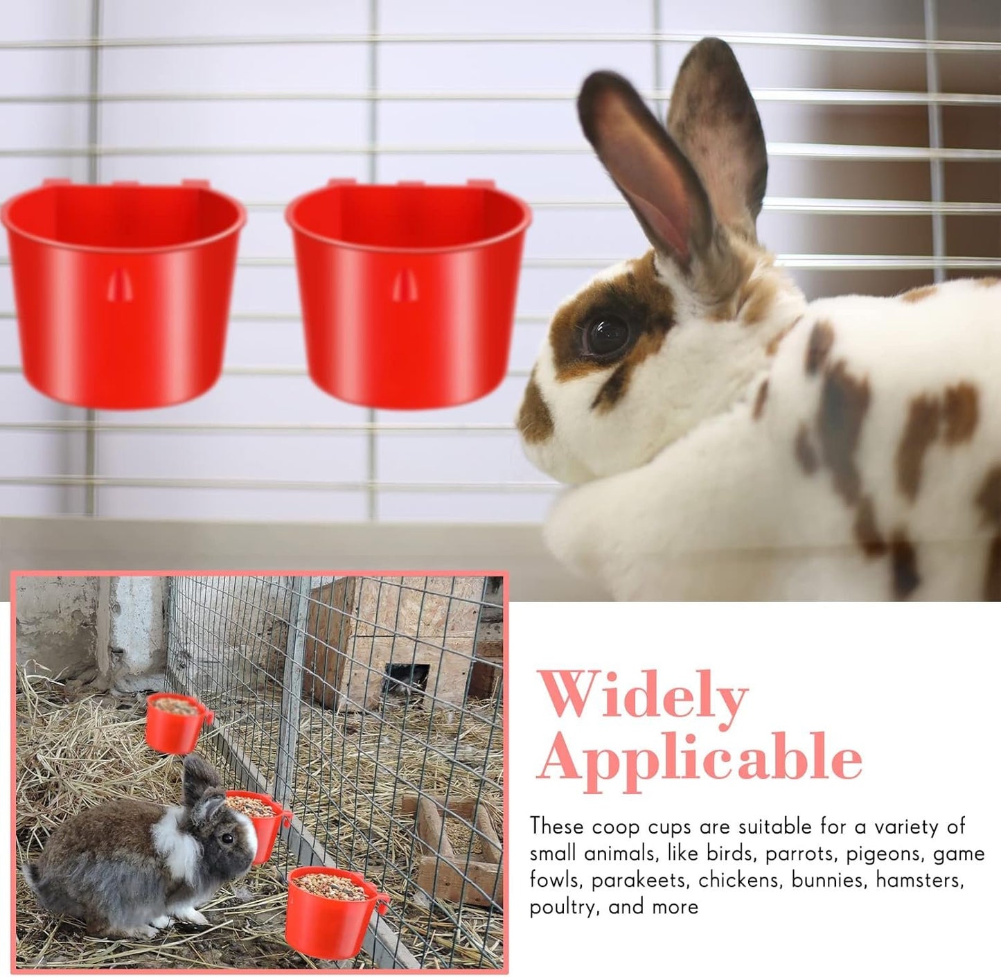 Sumind 60 Pieces Cage Cups Birds Hanging Feeders Seed Bowl 8 oz Plastic Chicken Feeder Water Bowl Hanging Chicken Waterer Feeding Watering Dish Coop Cups for Gamefowl Parrot Parakeet Poultry(Red)